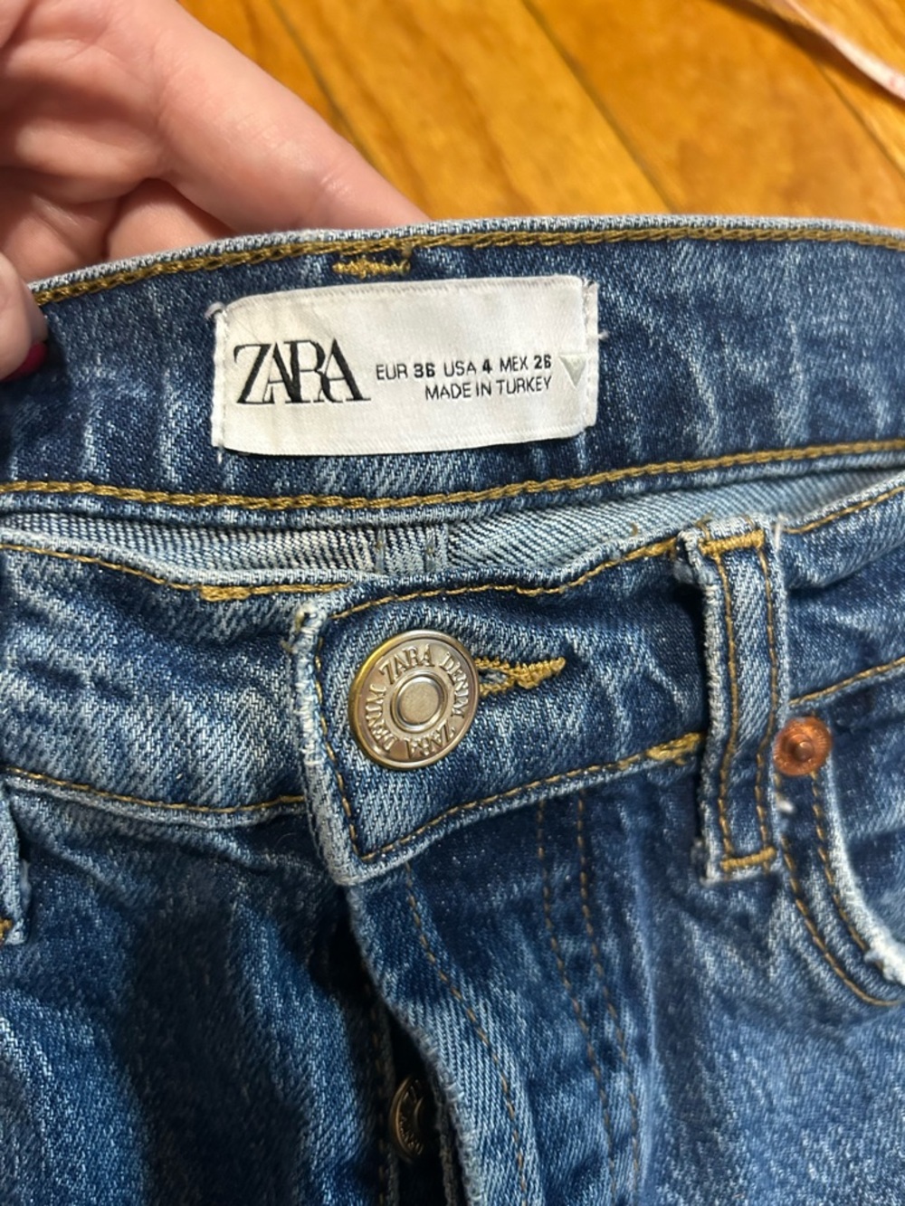 Zara Jeans Slim Straight Leg High Rise Raw Hem Blue Denim Women’s Size 4 - Picture 6 of 8